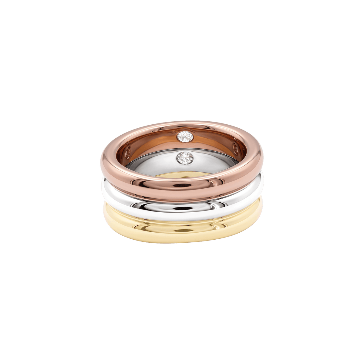 Bague Cartier, "Ellipse", trois ors et diamants.