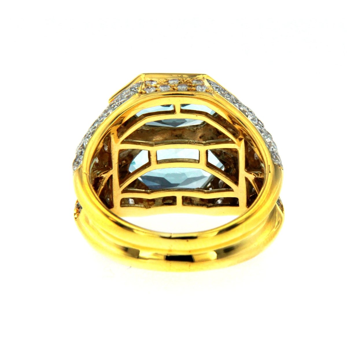 Iconic Bulgari Aquamarine Diamond Two - Color Gold Double Ring - Castafiore