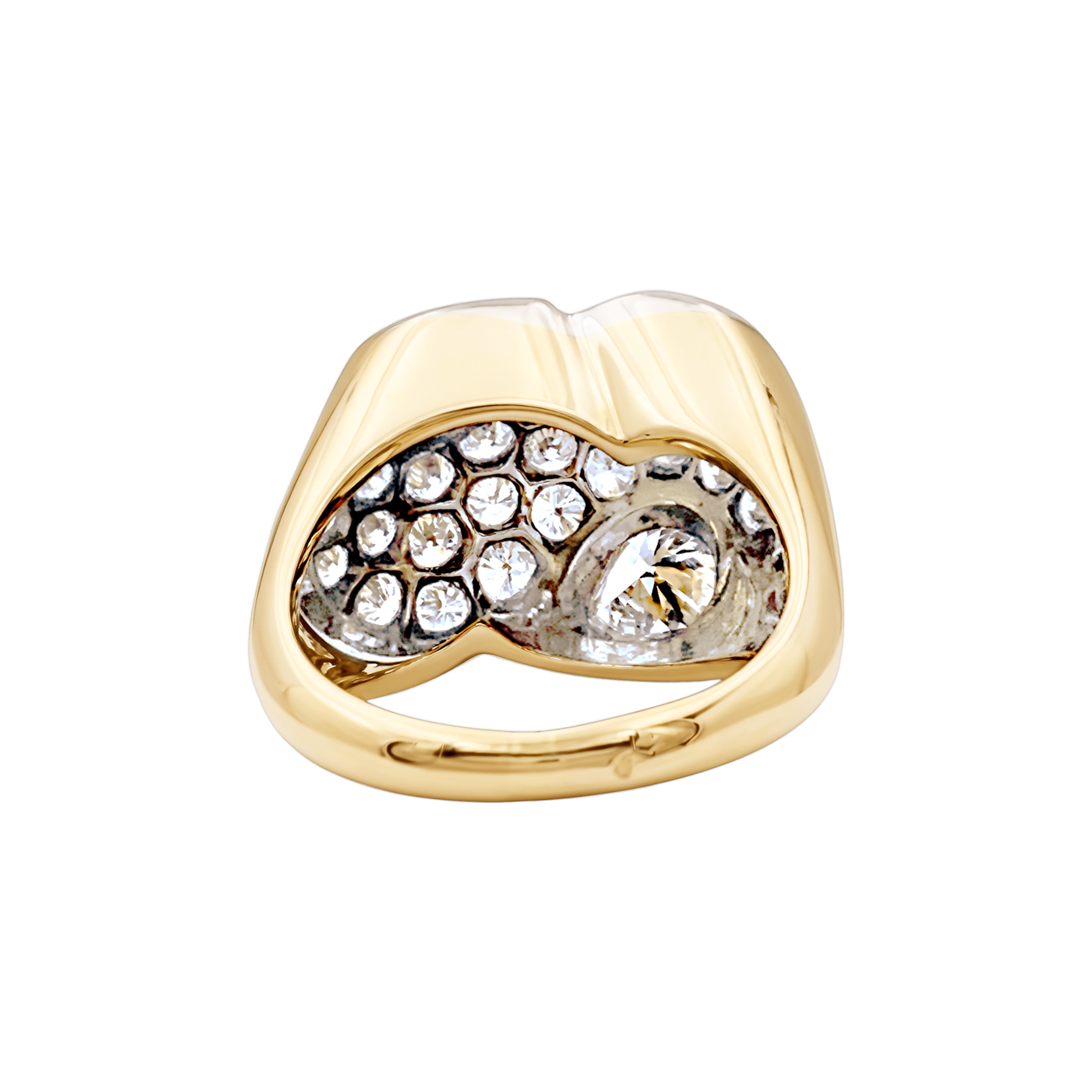 Bague or jaune, platine et diamants poire et brillant.