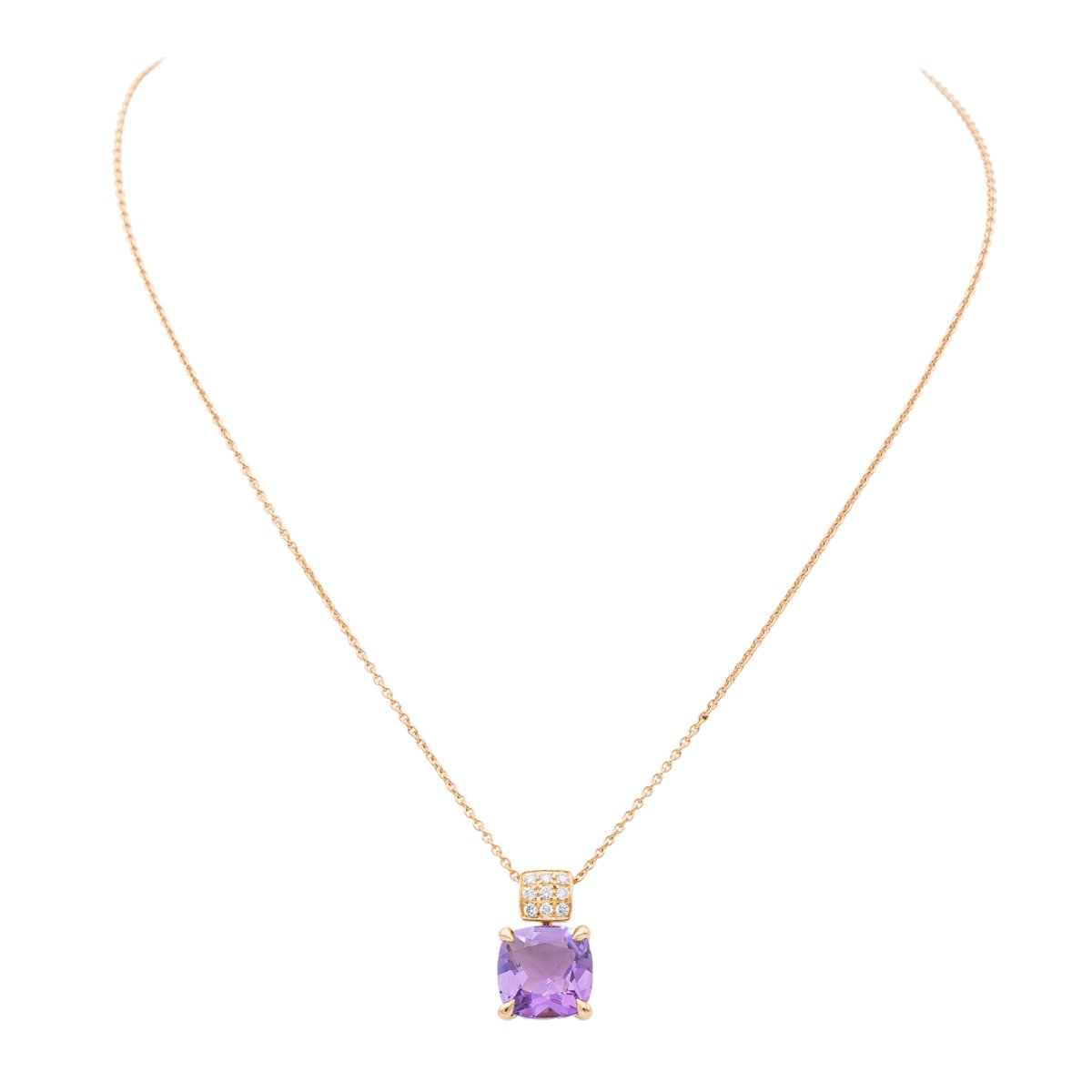 Isabelle Langlois Collier Pendentif Pavé de Paris Or rose Améthyste - Castafiore
