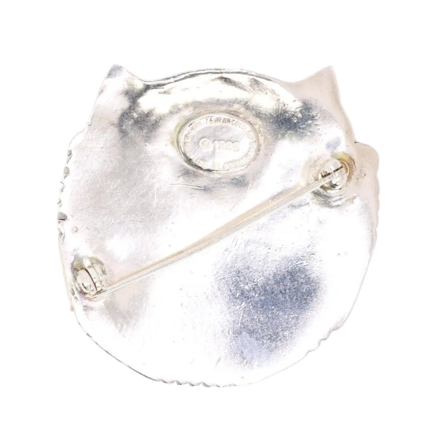 broche chat métal argenté & pierre opale blanc broche chat métal argenté & pierre opale blanc