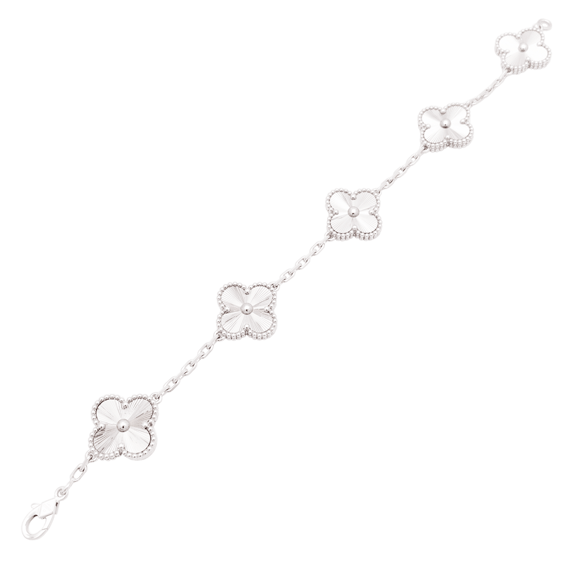 Bracelet Van Cleef & Arpels, "Alhambra", or blanc guilloché.