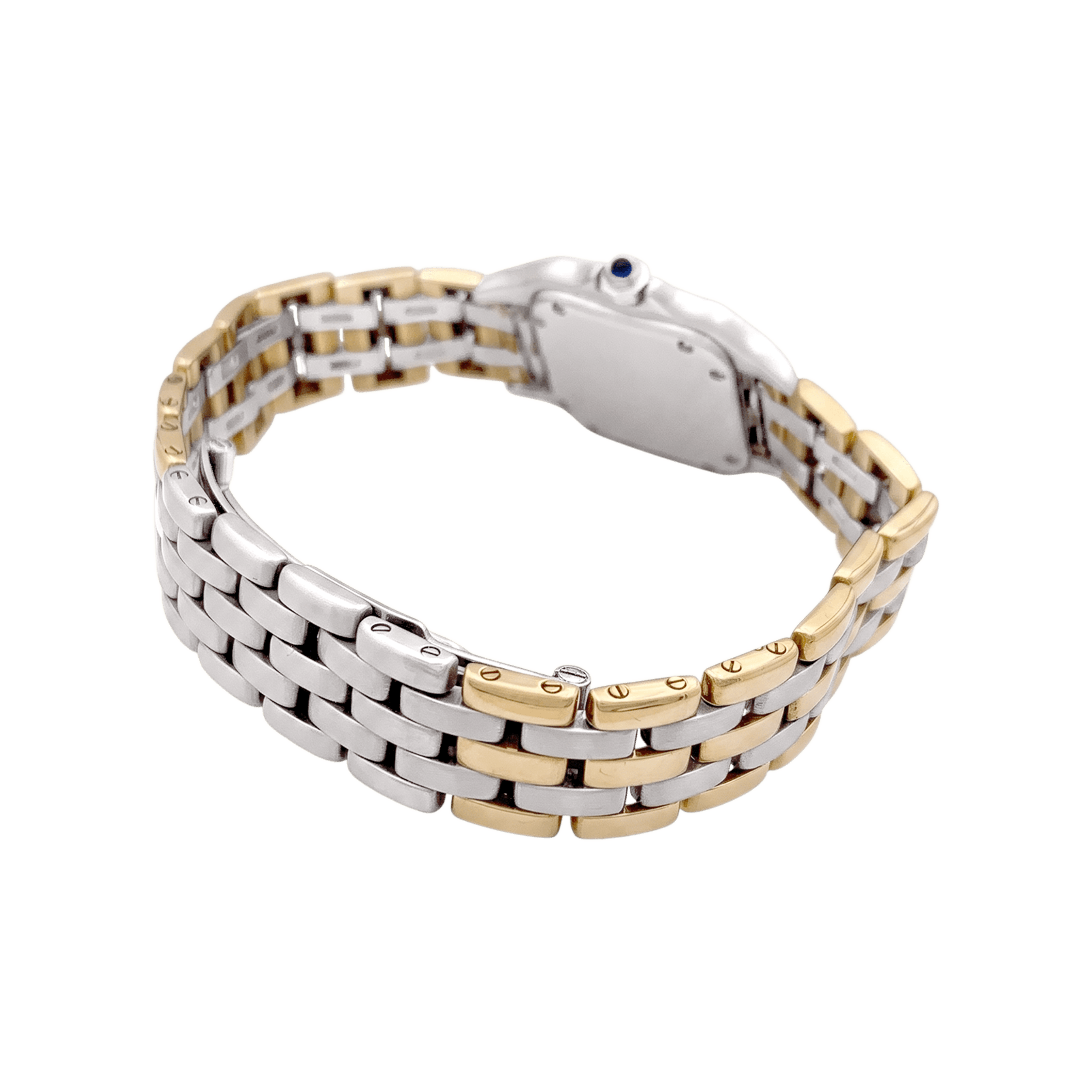 Montre Cartier, "Panthère", acier et or jaune trois rangs.