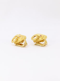 LALAOUNIS (Att. à) Clips d'oreilles tête de belier or jaune rubis - Castafiore