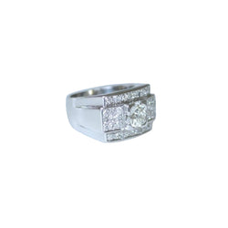 Large Bague Bandeau Art Déco Diamants 2,10 Cts sur Platine - Castafiore