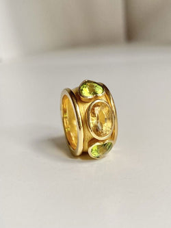 Large bague en or jaune 18K citrine et péridots - Castafiore