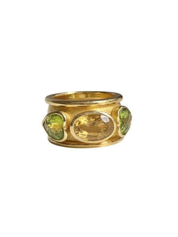 Large bague en or jaune 18K citrine et péridots - Castafiore