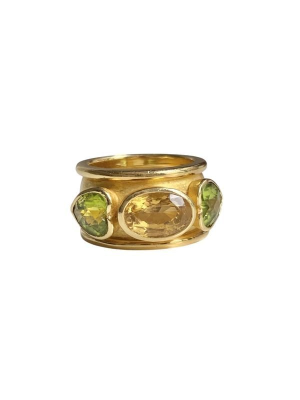 Large bague en or jaune 18K citrine et péridots - Castafiore