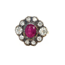 Late 19th century 2.05 Carat Ruby Diamond Gold Cluster Ring - Castafiore