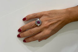 Late 19th century 2.05 Carat Ruby Diamond Gold Cluster Ring - Castafiore