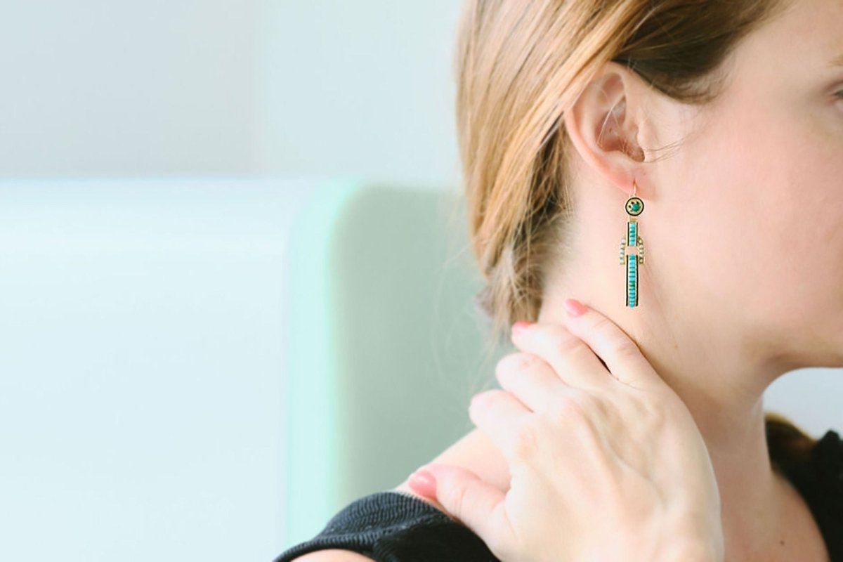 Longues boucles d’oreille turquoises en or - Castafiore