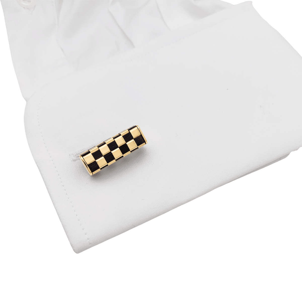 Boutons de manchette Van Cleef & Arpels, « Damier », or jaune et bois.