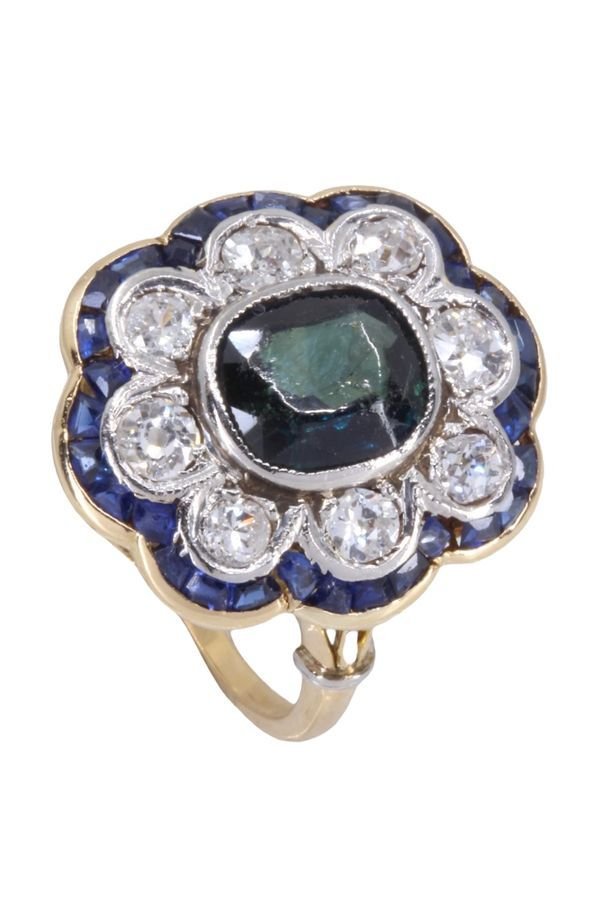 Marguerite saphirs et diamants en or jaune - Castafiore