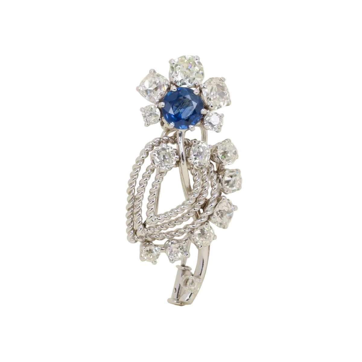 MAUBOUSSIN Broche or blanc saphir diamants taille ancienne - Castafiore