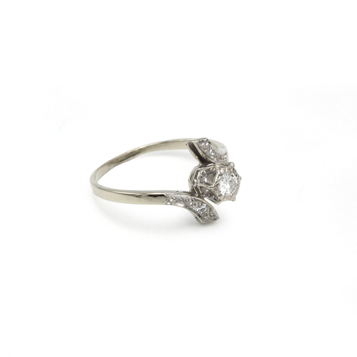 Solitaire accompagné - Or blanc & Diamants