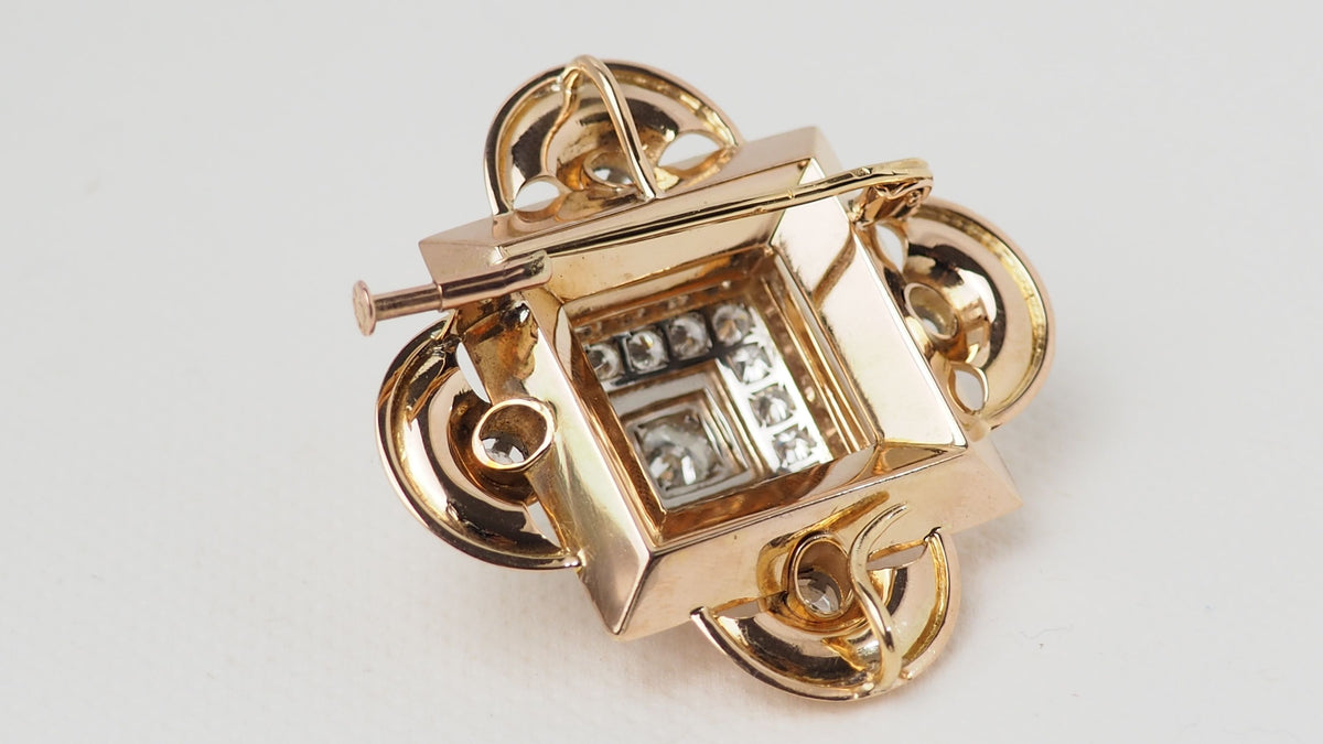 Broche pendentif ancienne en or jaune et diamants