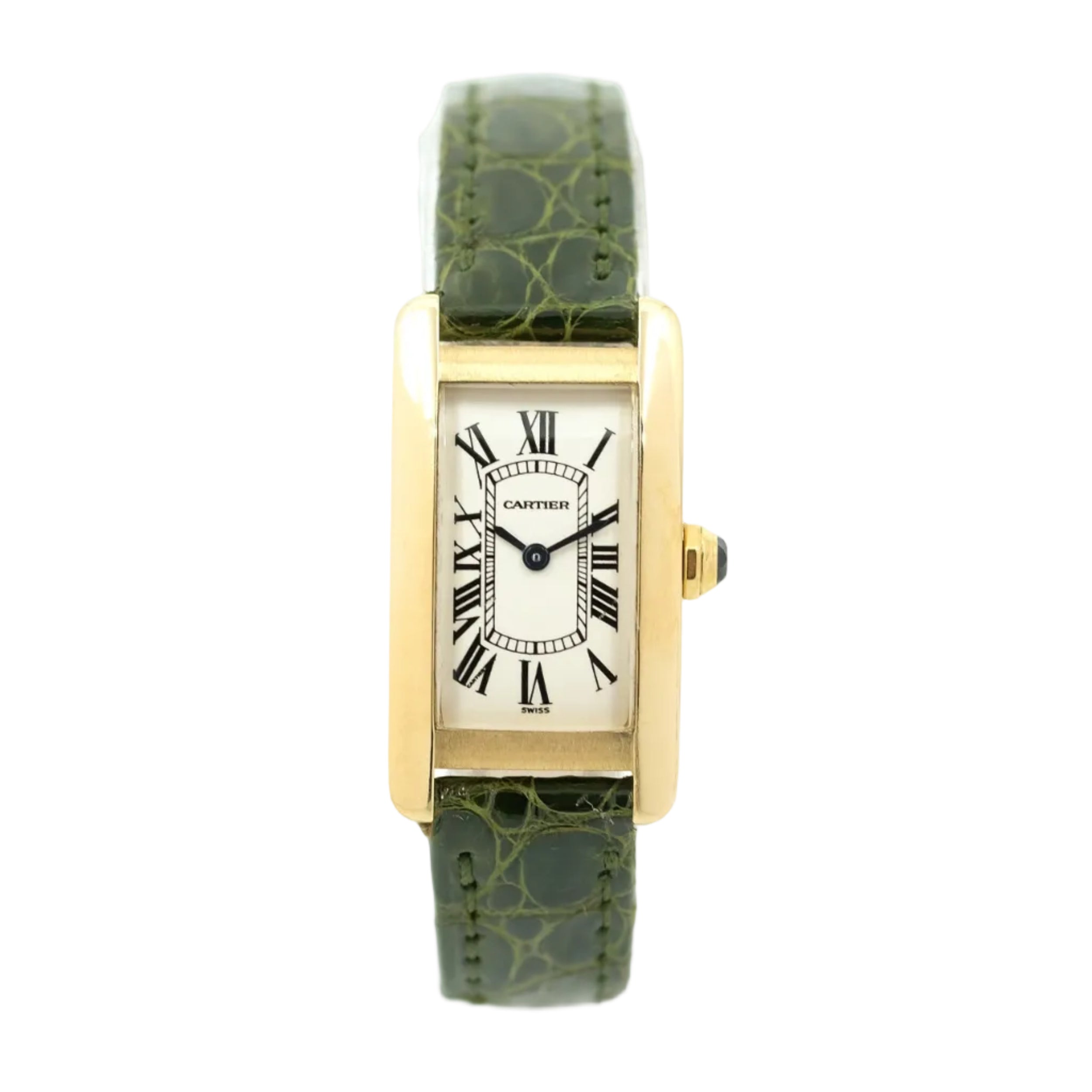 Montre CARTIER Tank Américaine Lady en or jaune et saphir