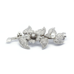 Broche branche florale - Or, diamants et perles