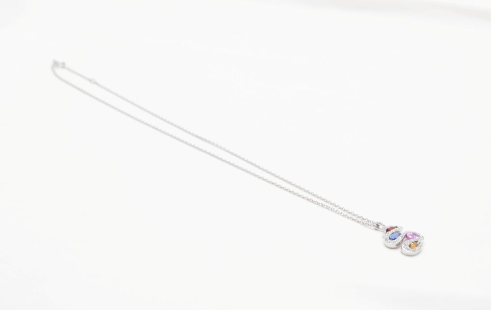 Collier TUTTI FRUTTI maille forçat jaseron en or blanc et saphirs