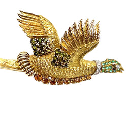 Georges Lenfant pour Hermes- Rare Broche Faisan or jaune