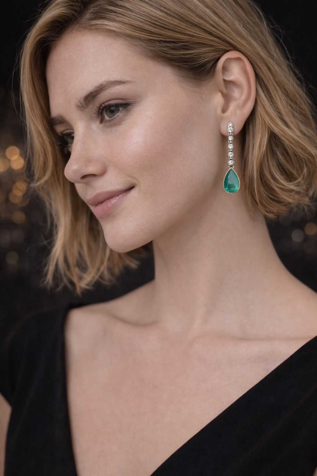 PENDIENTES EN ORO BLANCO Y AMARILLO CON ESMERALDAS EN TALLA PERA Y DIAMANTES