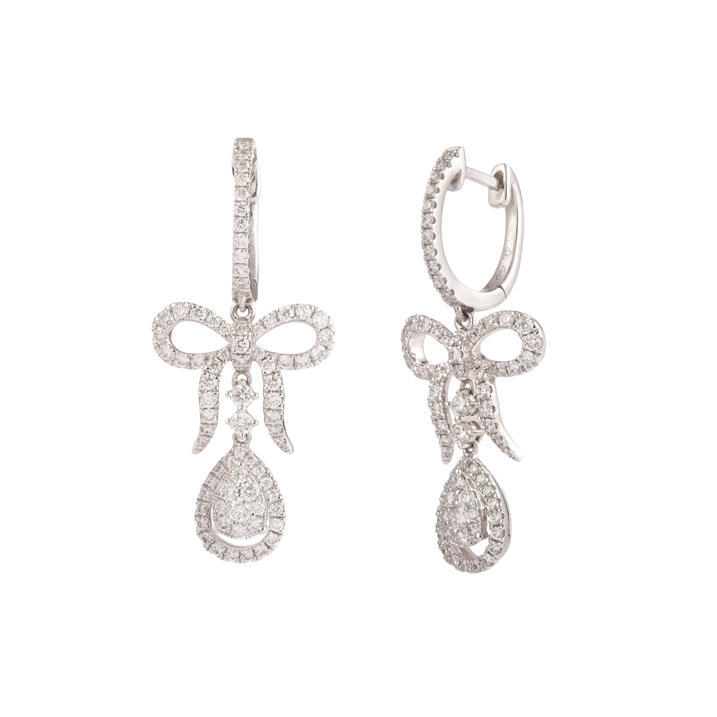Boucles d'oreilles Dormeuses nœuds en or gris et diamants