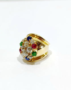 Bague En Or, Rubis, Diamants, Saphirs Et Emeraudes