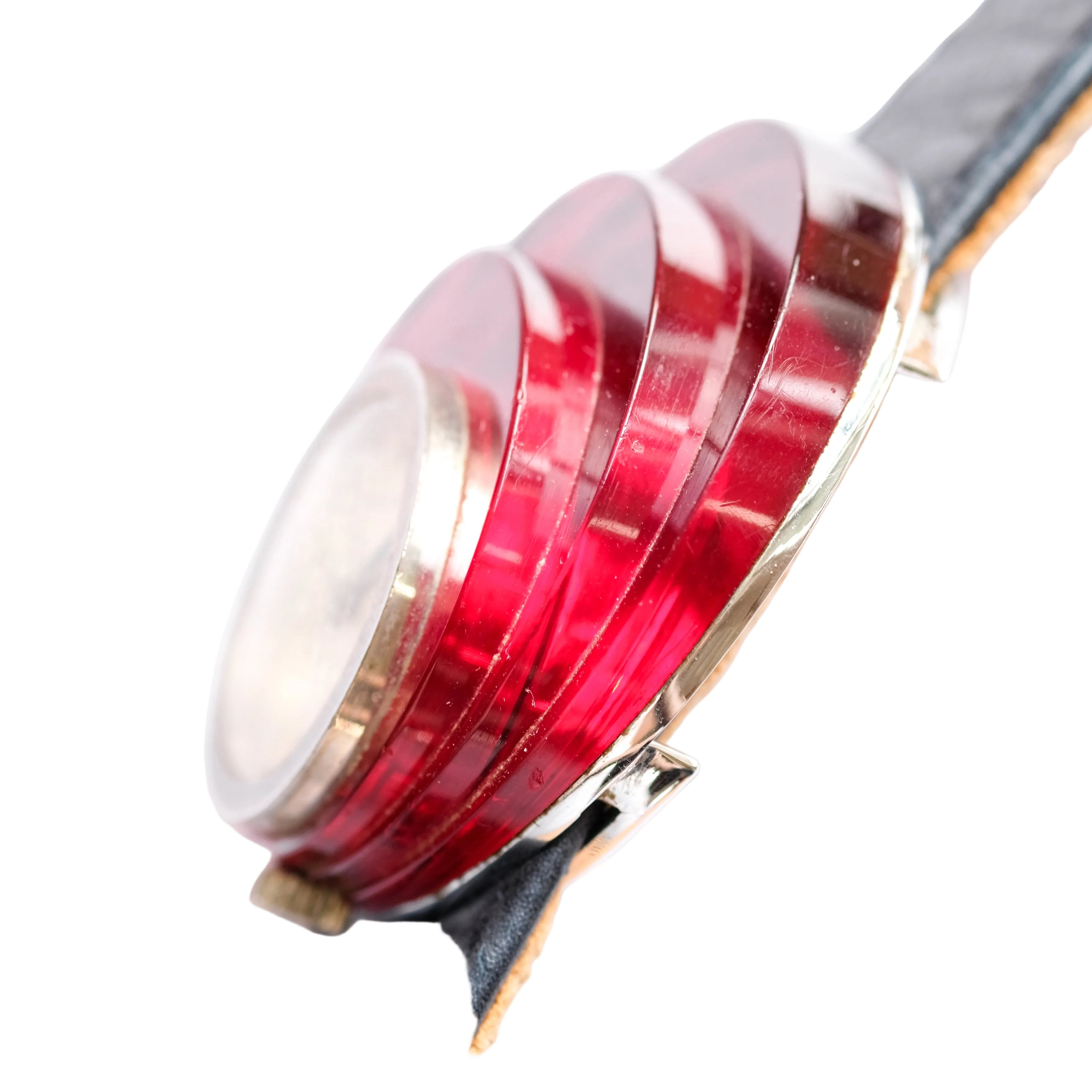 Montre PIERRE CARDIN x JAEGER-LECOULTRE "Espace" en lucite, métal et cuir