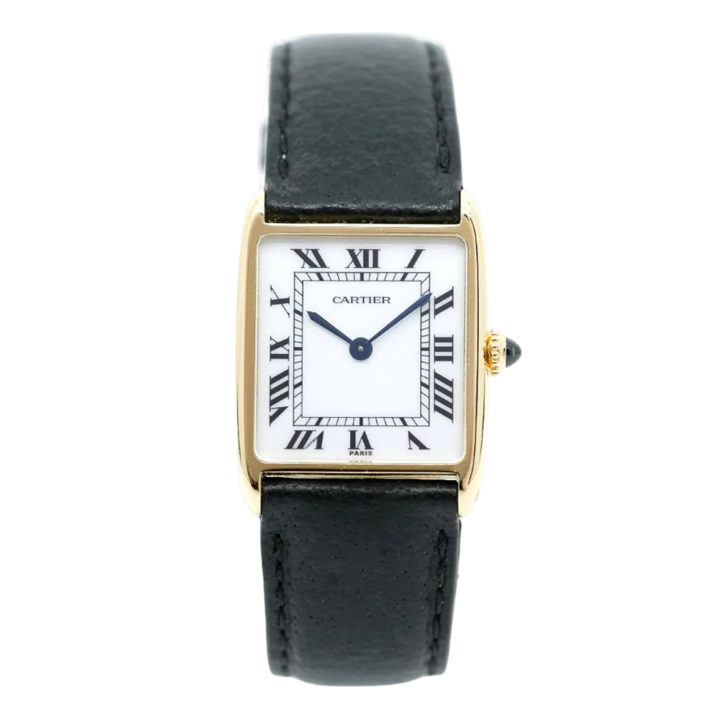 Montre CARTIER Tank arrondie extra-plate en or jaune et saphir