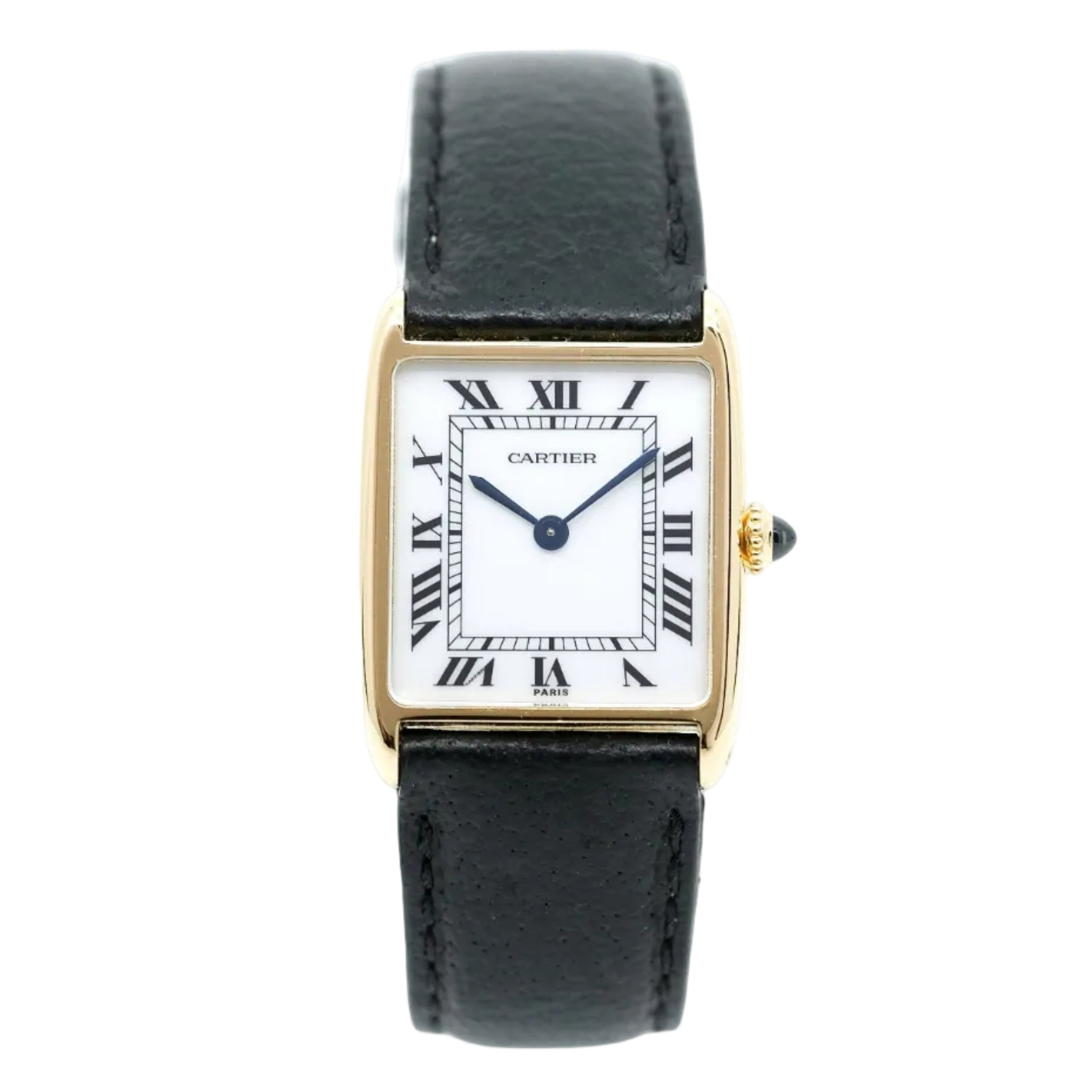 Montre CARTIER Tank arrondie extra-plate en or jaune et saphir