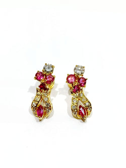 Paire De Boucle d'Oreille En Or, Rubis et Diamants