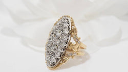 Marquise ring in yellow gold, silver and diamonds