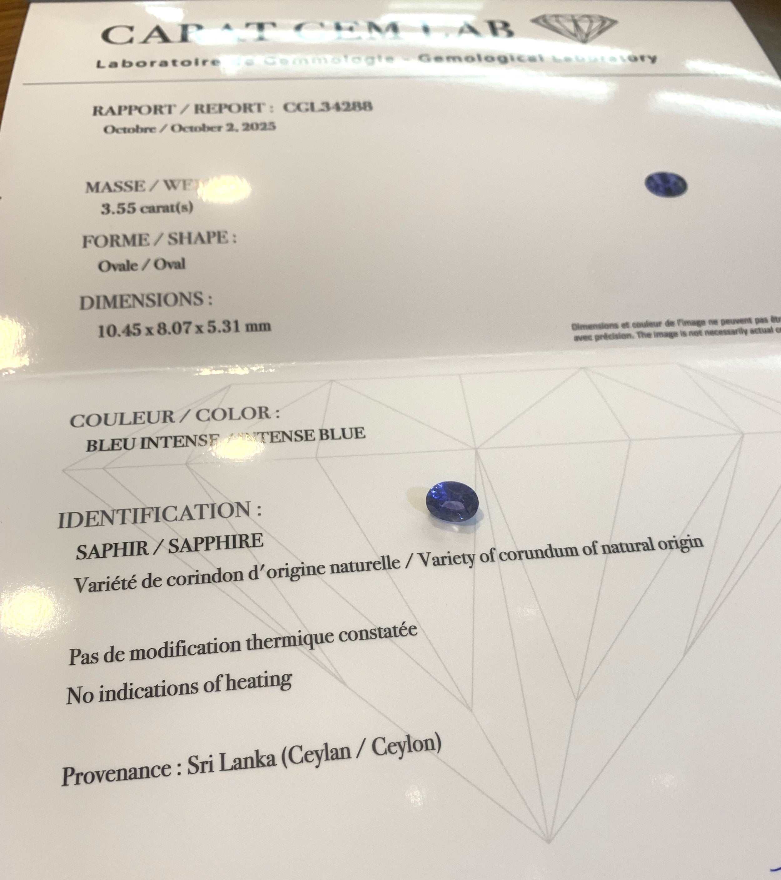 Bague Pompadour Saphir Ceylan Non Chauffé 3.55 Carats Diamants Or Jaune 18 Carats (Certificat)