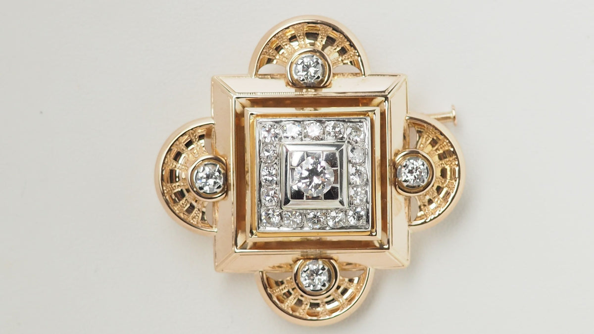 Broche pendentif ancienne en or jaune et diamants