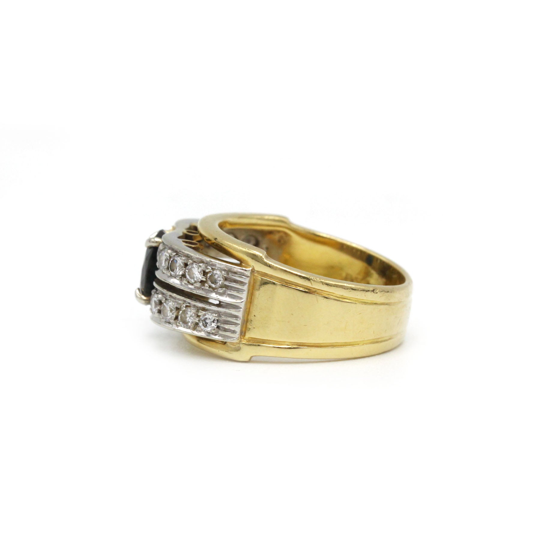 Bague - Or bi-colore, Diamants & Saphir