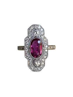 Bague style Art Déco, en or jaune 18k et platine