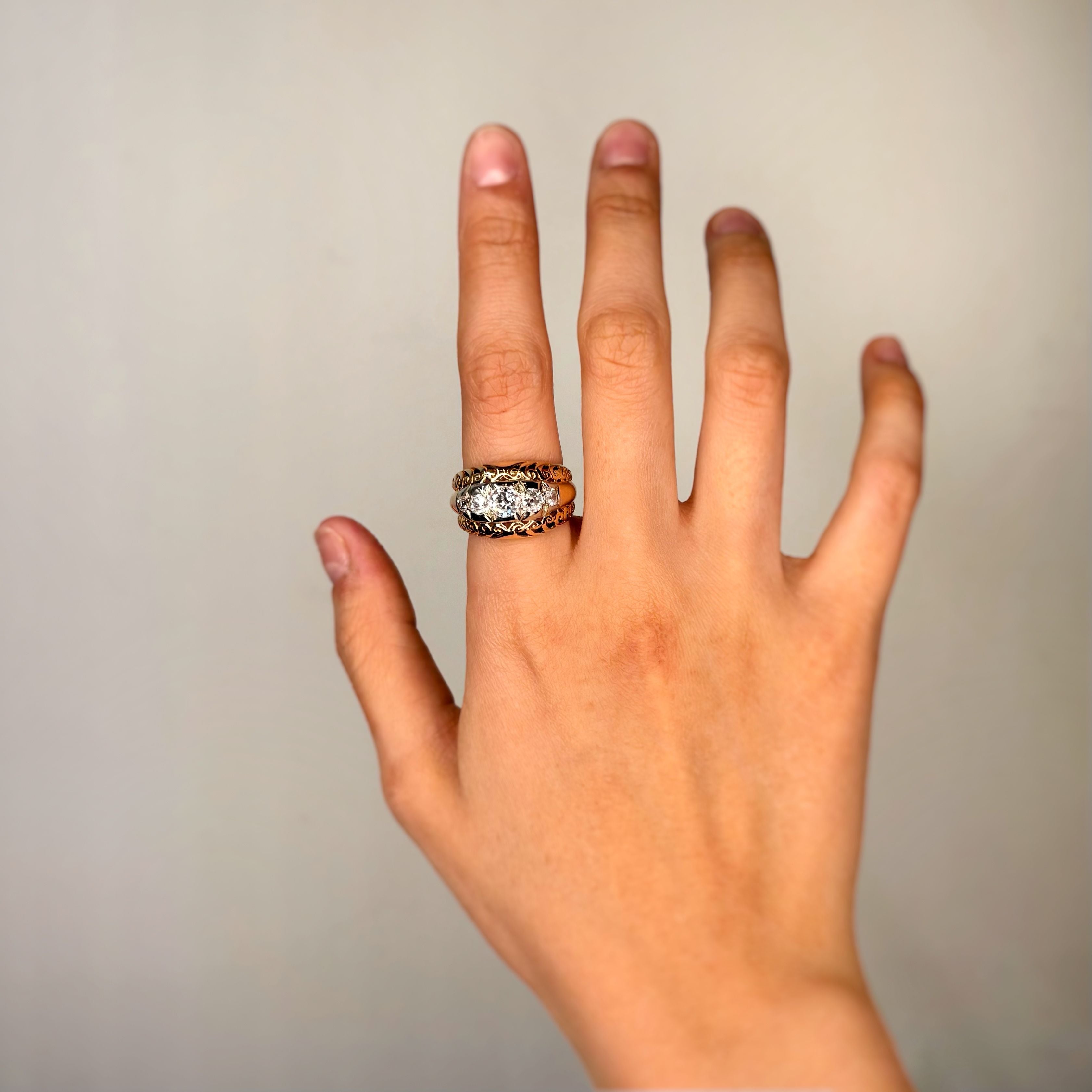 Bague Rétro - Or bi-colore & Diamants