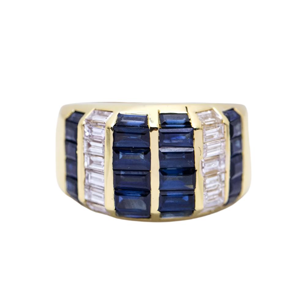 Bague en or blanc avec saphirs baguettes d'occasion