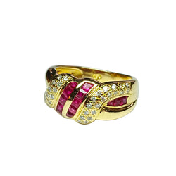 Bague noeud en or jaune rubis et diamants