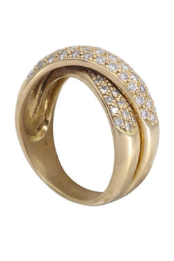 Bague joncs entrelacés en or jaune et diamants