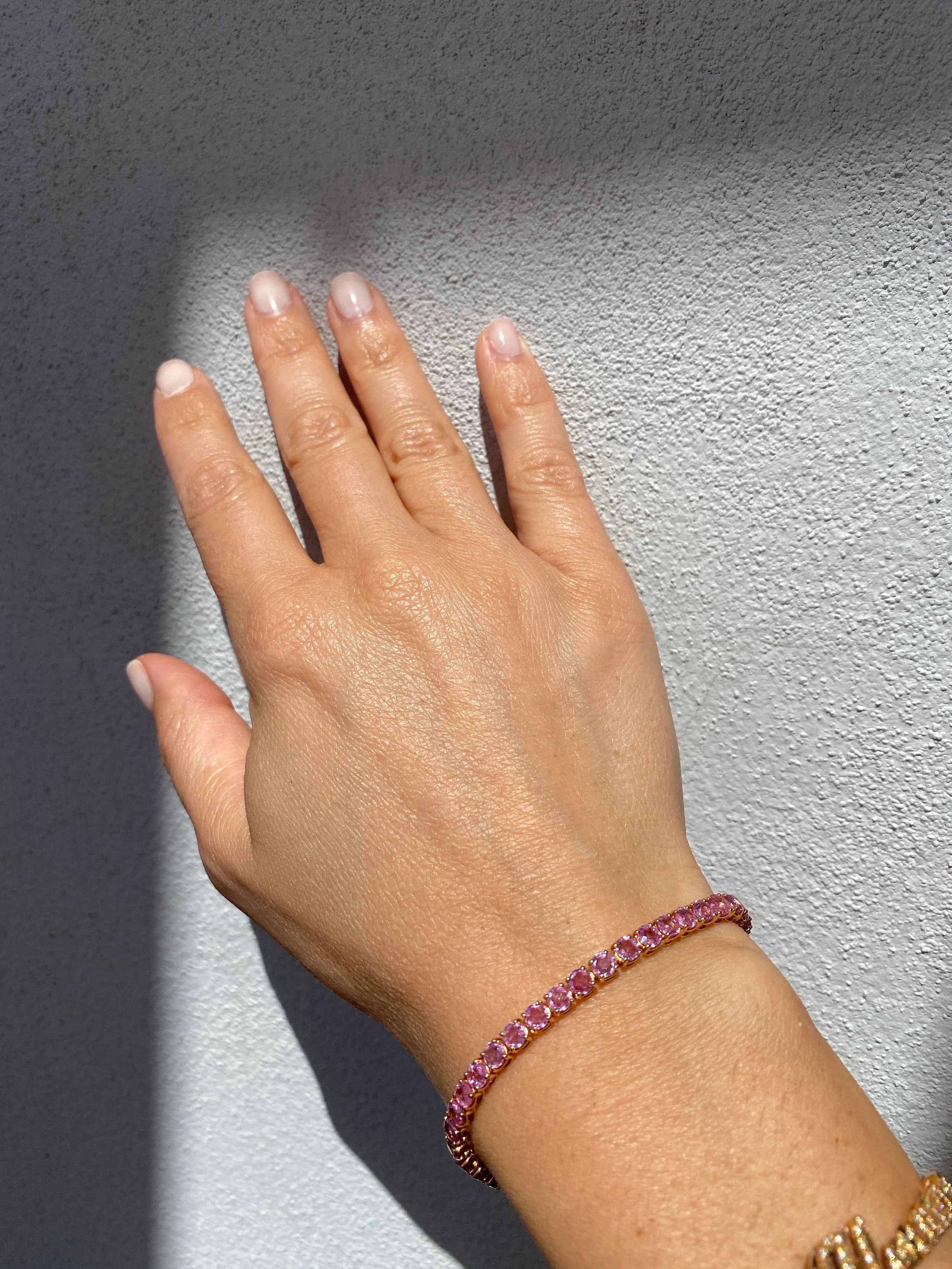 Rose Gold Tennis Bracelet with 5 Carat Natural Pink Sapphire