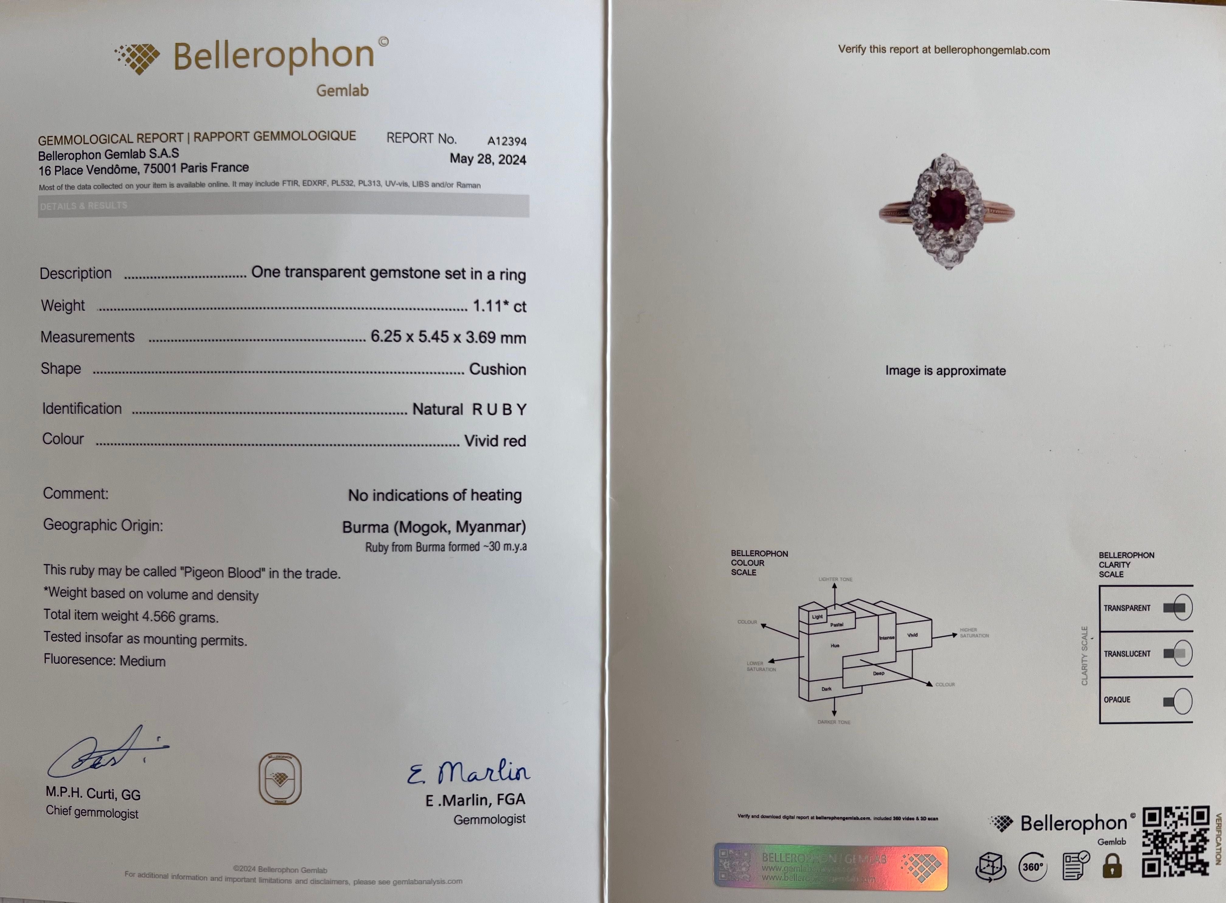 Bague or Rubis Birman naturel et diamants