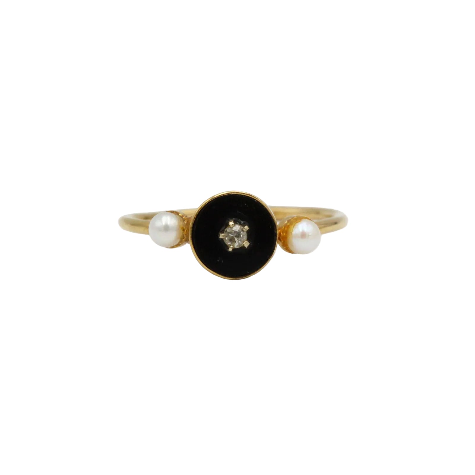 Bague en or jaune et onyx, diamant et perles