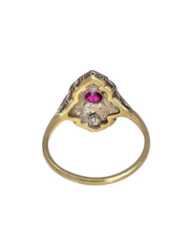 Bague Belle époque, en or jaune 18k, platine et diamants
