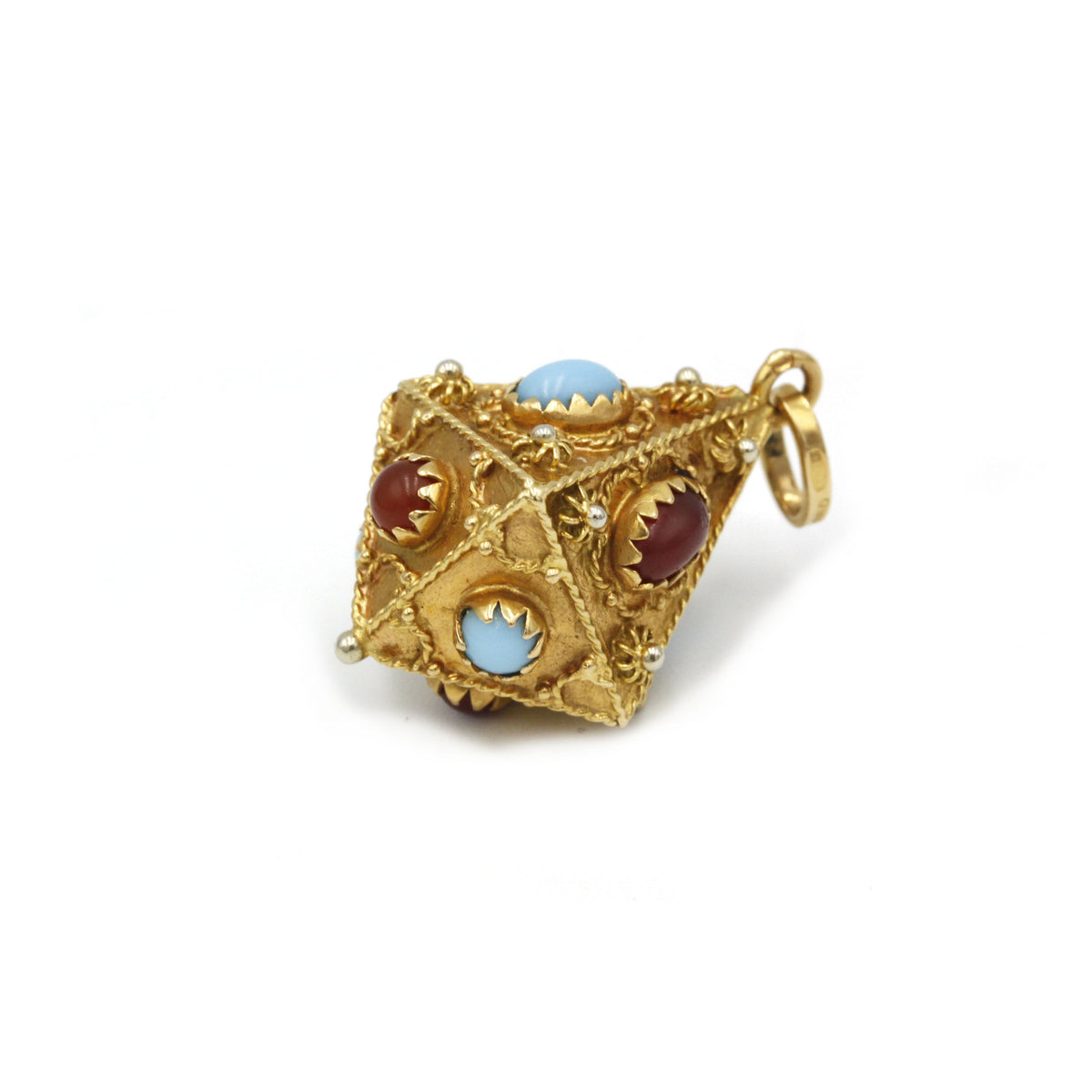 Pendentif - Or, cornalines & turquoises