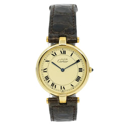 Montre CARTIER Vendôme Must grand modèle en plaqué or et saphir