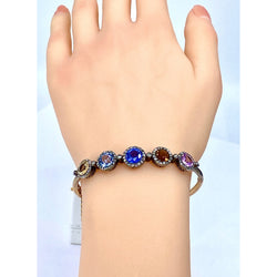 Bangle bracelet in 18-carat gold, multi-stone: sapphire, topaz, citrine. Napoleon III period