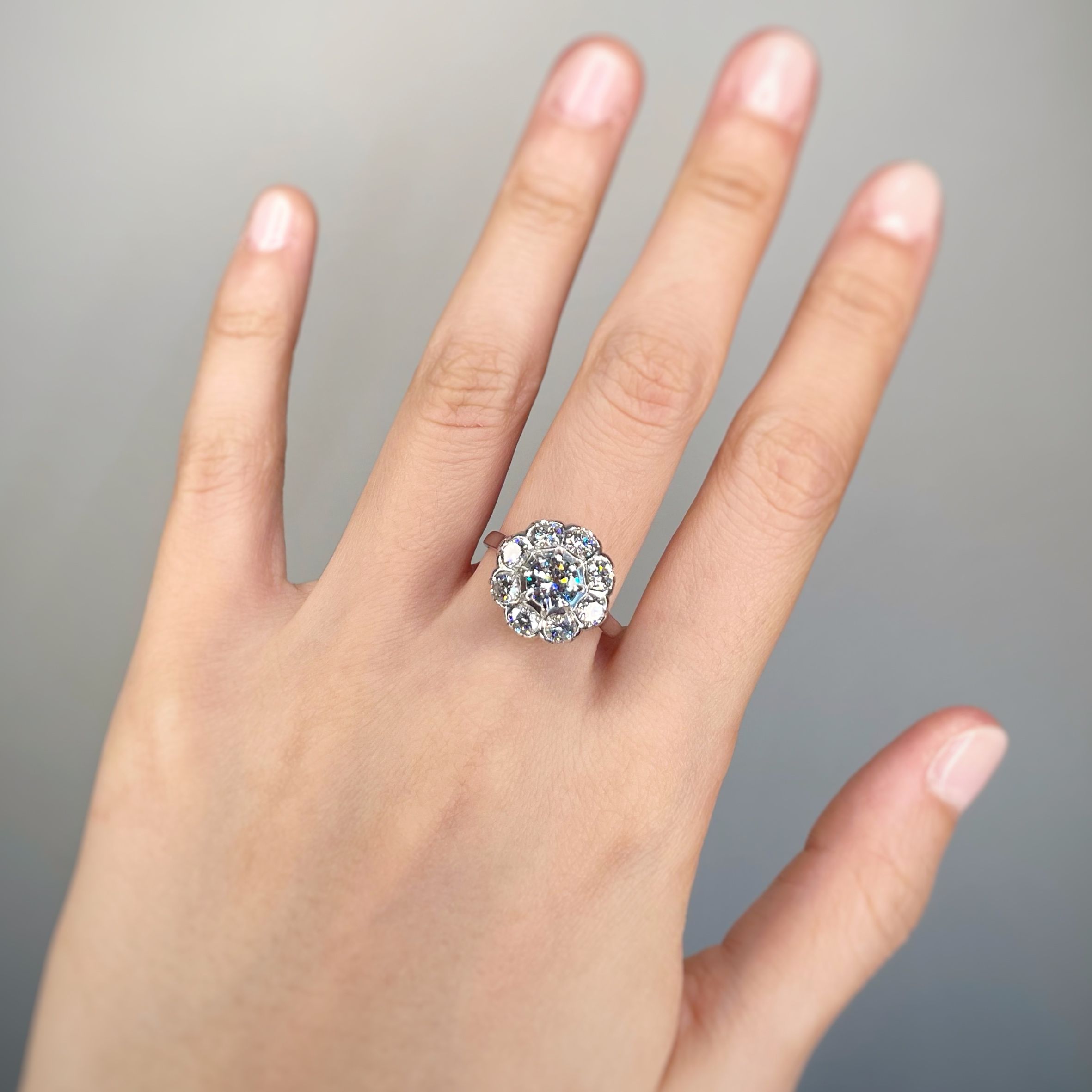 Marguerite ring in platinum and diamonds