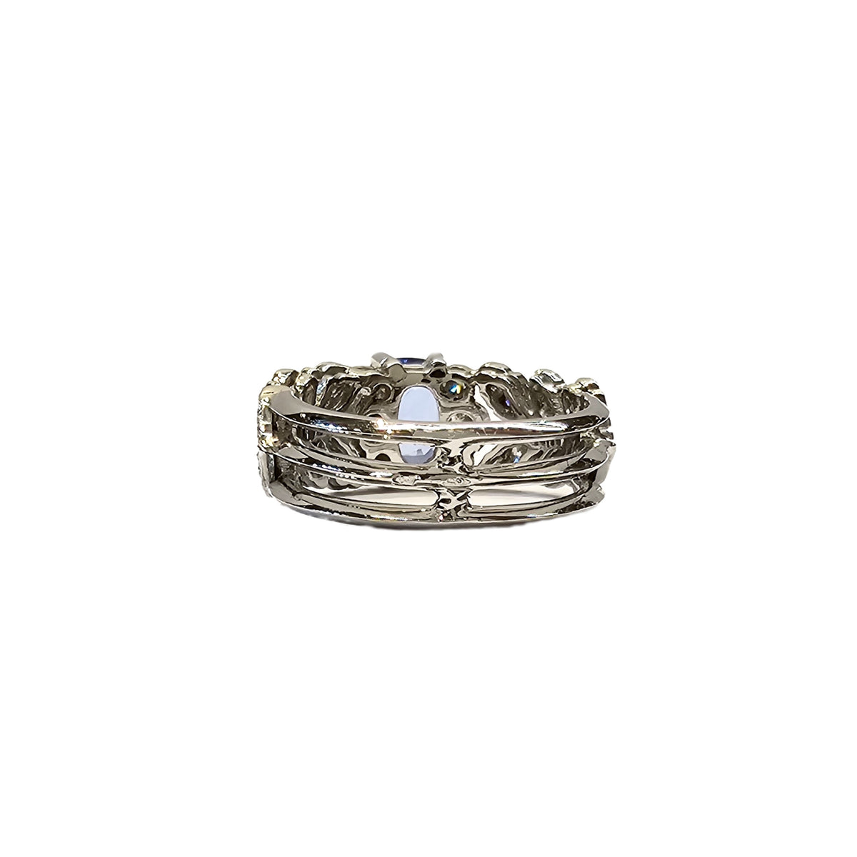 Bague en platine 850, diamants et saphir bleu naturels - Taille EU51