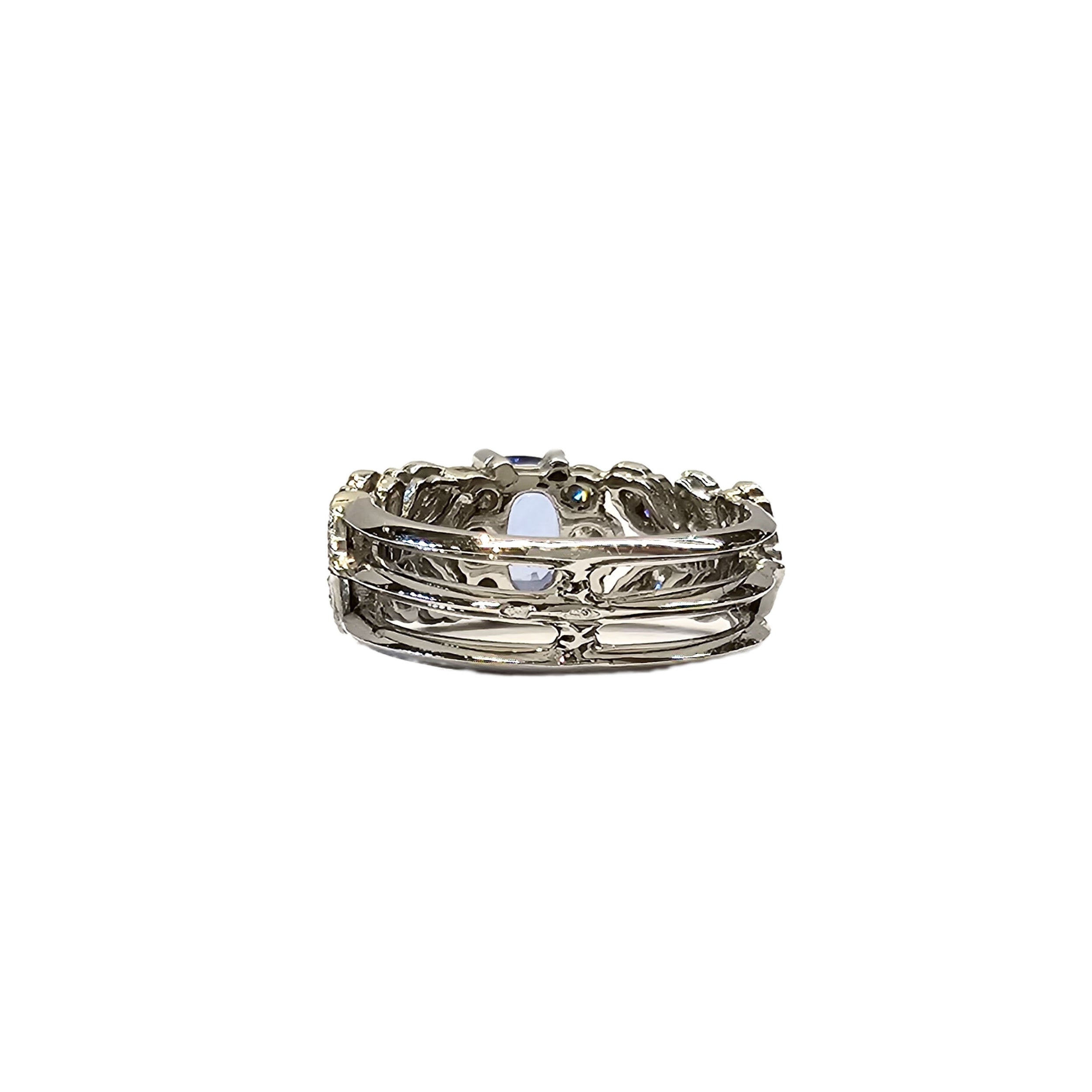 Bague en platine 850, diamants et saphir bleu naturels - Taille EU51